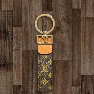Brown  and Gold Leather Keychain